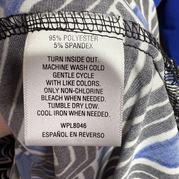 JM Collection XL Tunic Top Blue Black White Geometric Long Sleeve Sequined - Picture 7 of 8